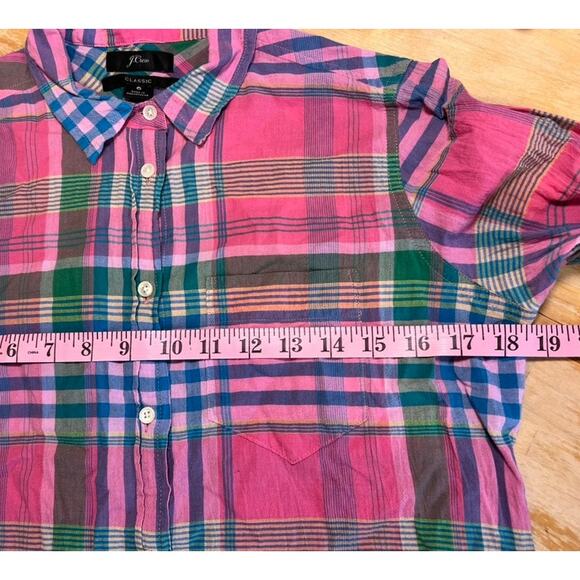J. Crew Madras Plaid Button Up Long Sleeve Blouse Top Shirt Sz 6 Pink Preppy FUN - Picture 5 of 8